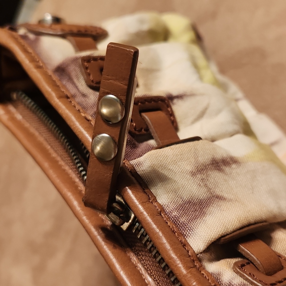VINTAGE Elienne collection privee tie dyed canvas and brown leather small should - Picture 12 of 17